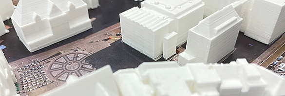 dreidimensionale Gebäudemodelle auf einem Luftbild