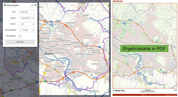 Karte drucken und Ergebniskarte in PDF
