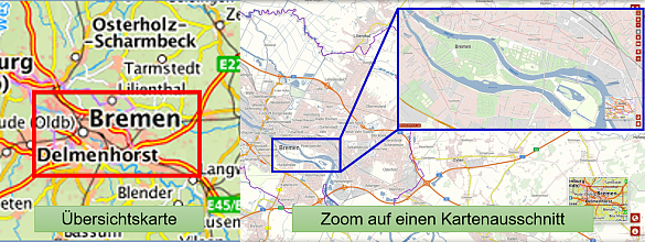 Übersichtskarte und Zoom auf Kartenausschnitt