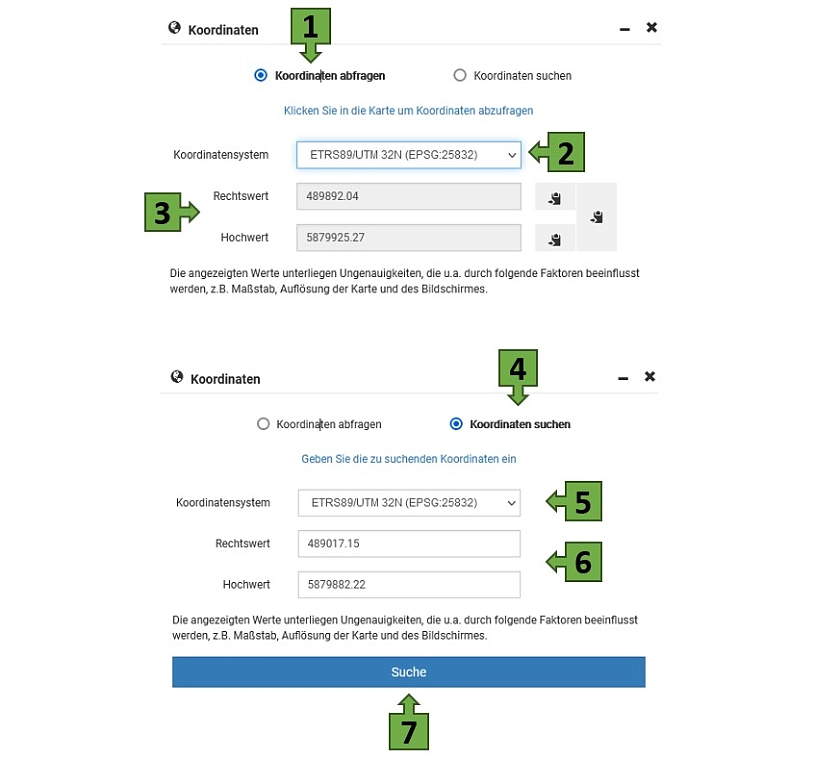 Eingabemaske Koordinaten