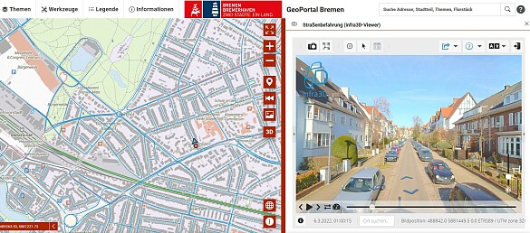 Bildschirmausschnitt mit Anzeige der Karte und der Straßenansicht