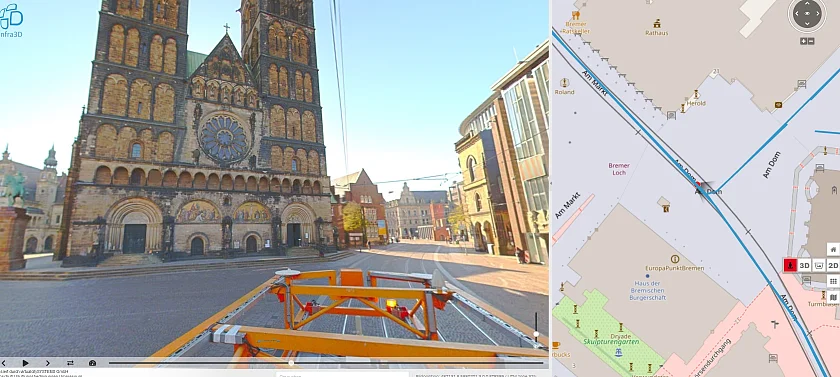 Bild von der Straßenbefahrung mit Foto vom Dom und einem Kartenausschnitt