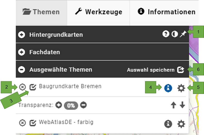Bild mit Optionen des Themen-Menüs 