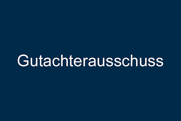 weiße Schrift auf blauem Hintergrund: Gutachterausschuss